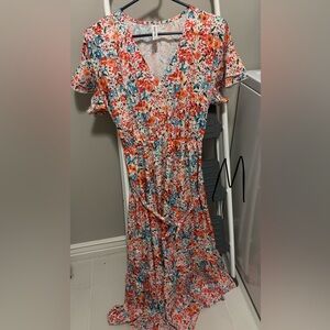 Tickled Teal Colorful Floral Midi Dress